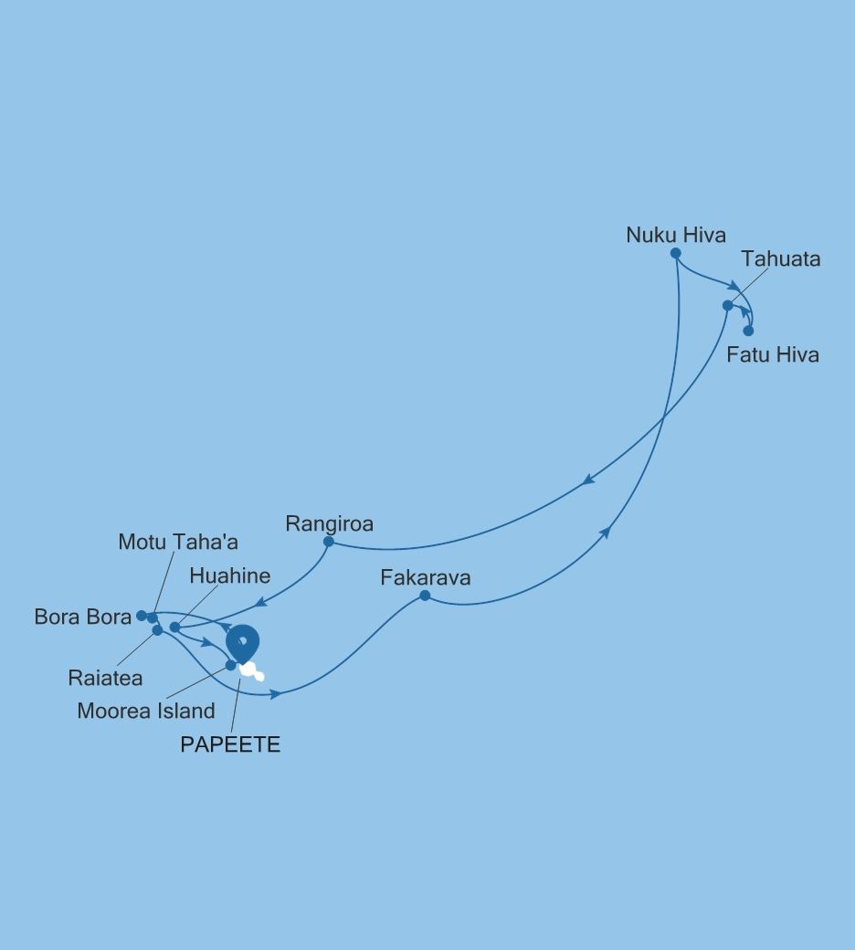 Map of Silver Whisper voyage WH261220014 from Papeete (Tahiti) to Papeete (Tahiti)