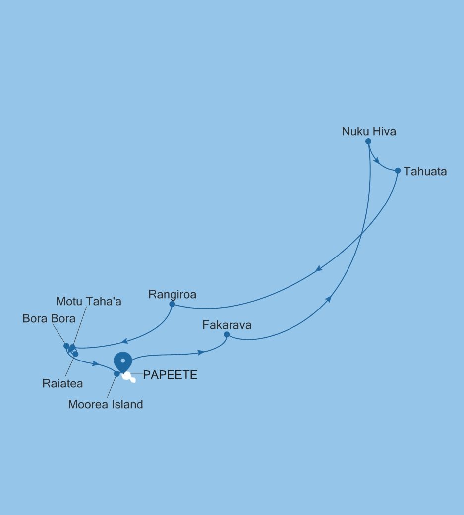 Map of Silver Whisper voyage WH271121011 from Papeete (Tahiti) to Papeete (Tahiti)