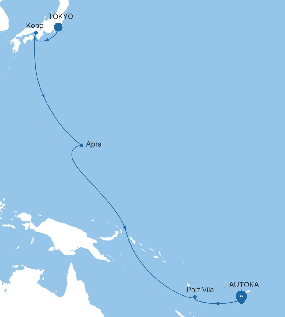 Map of Silver Whisper voyage WH281005017 from Tokyo to Lautoka
