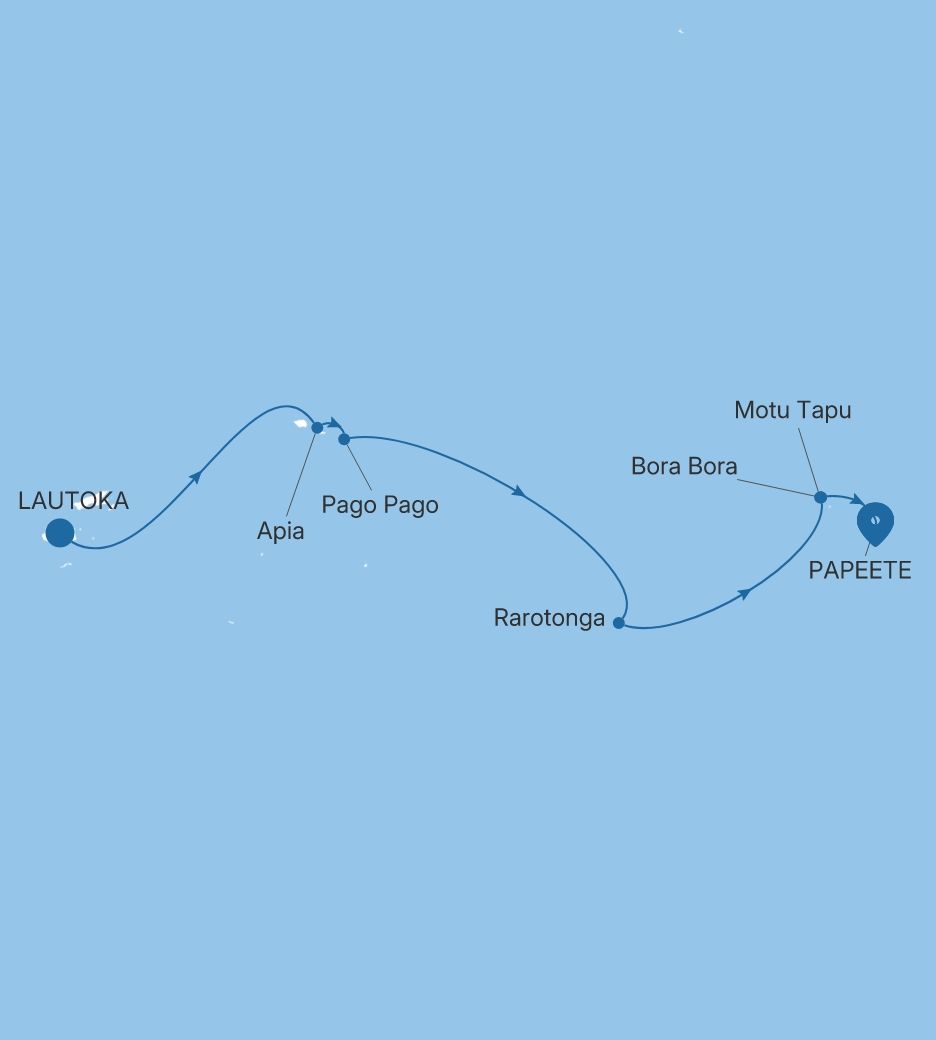 Map of Silver Whisper voyage WH281022011 from Lautoka to Papeete (Tahiti)