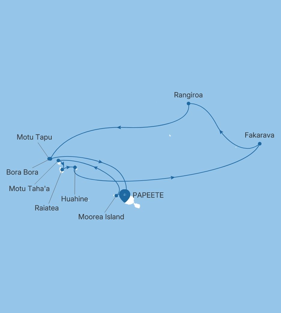 Map of Silver Whisper voyage WH281101011 from Papeete (Tahiti) to Papeete (Tahiti)