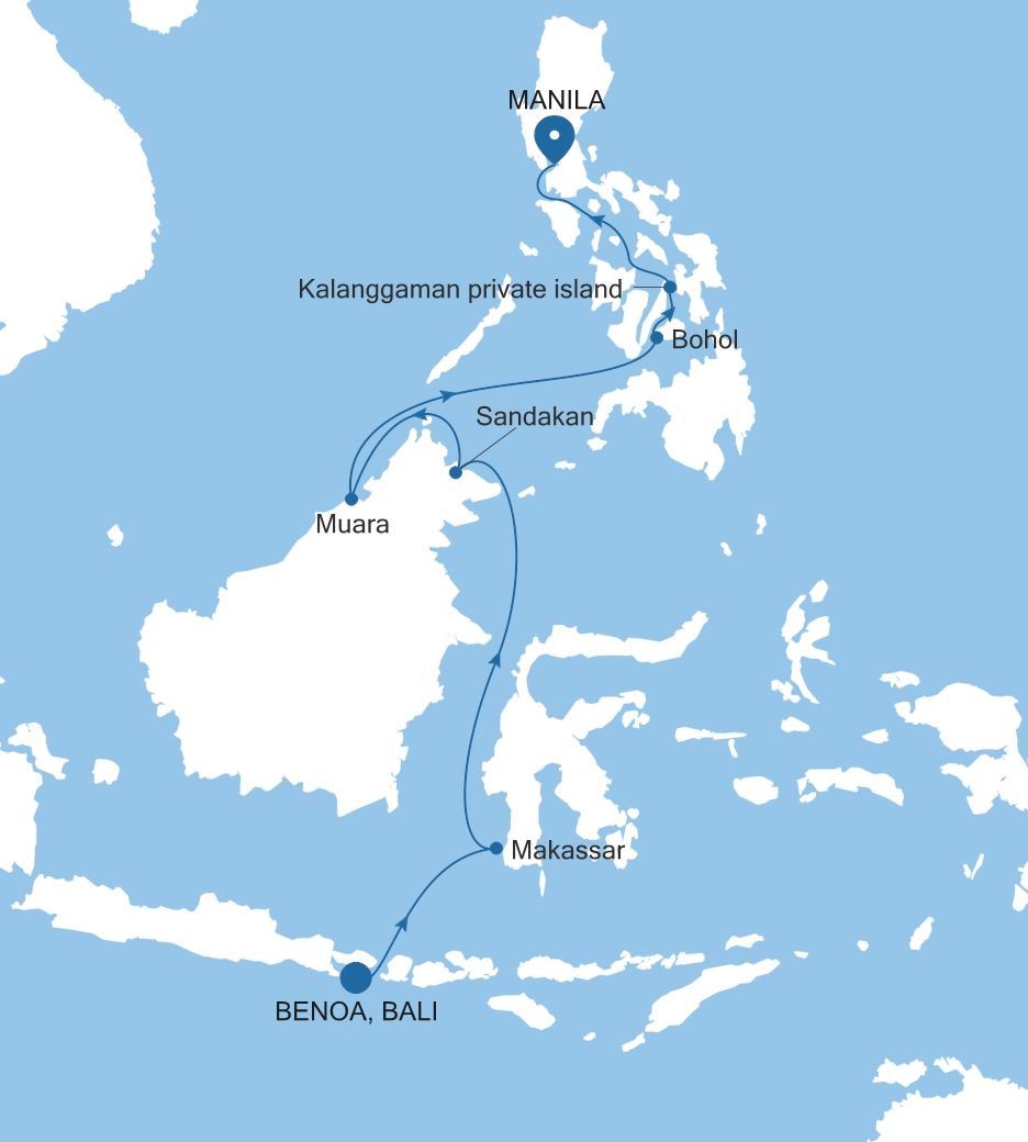 Map of Silver Whisper voyage WH290313012 from Benoa, Bali to Manila
