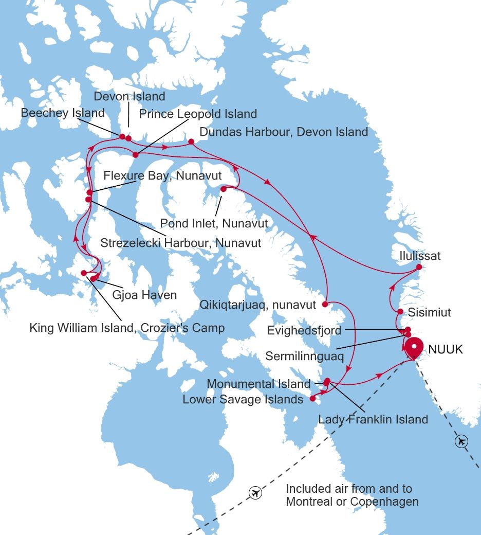 Map of Silver Wind voyage WI270822020 from Nuuk (Godthab) to Nuuk (Godthab)