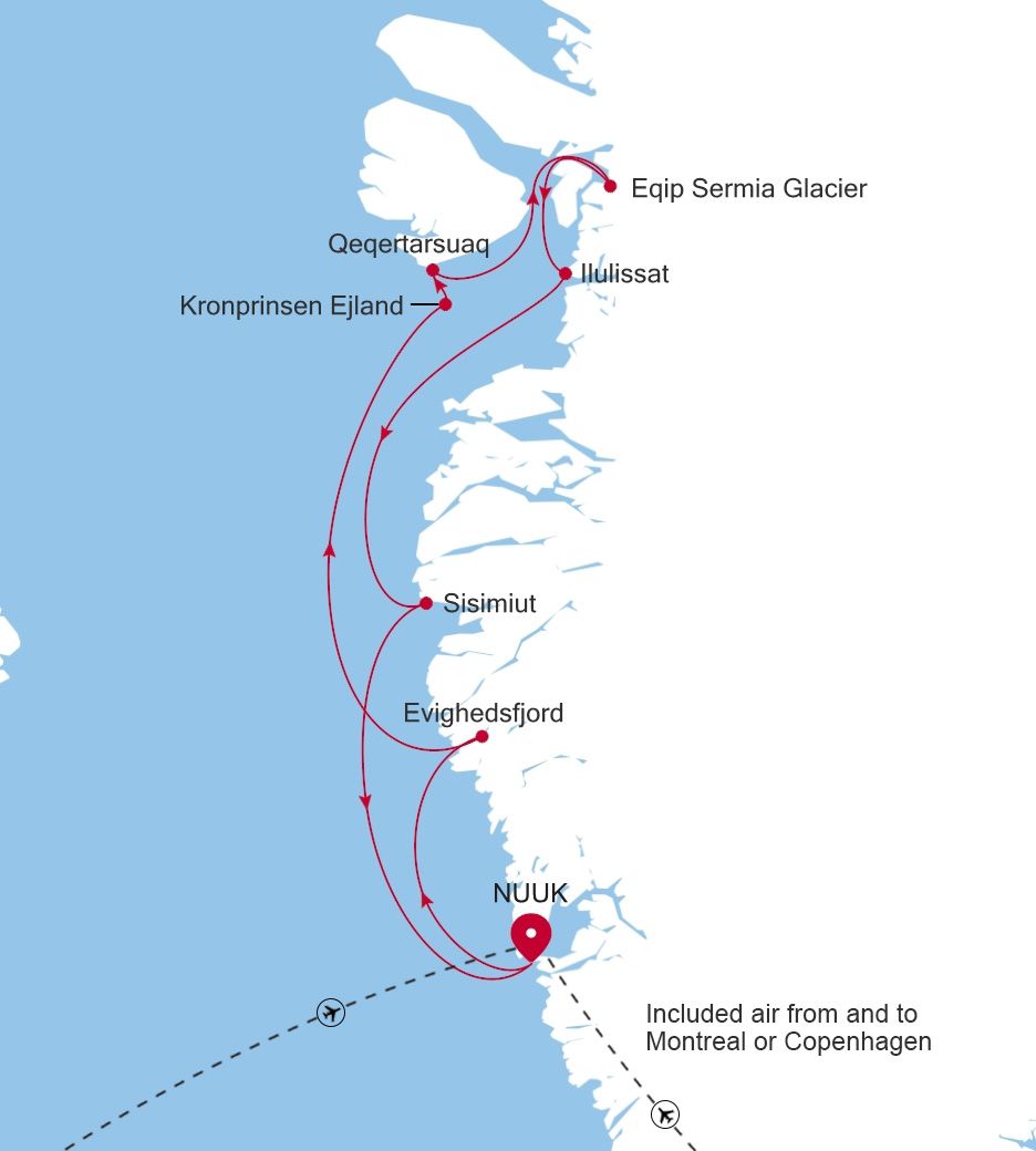 Map of Silver Wind voyage WI270911006 from Nuuk (Godthab) to Nuuk (Godthab)