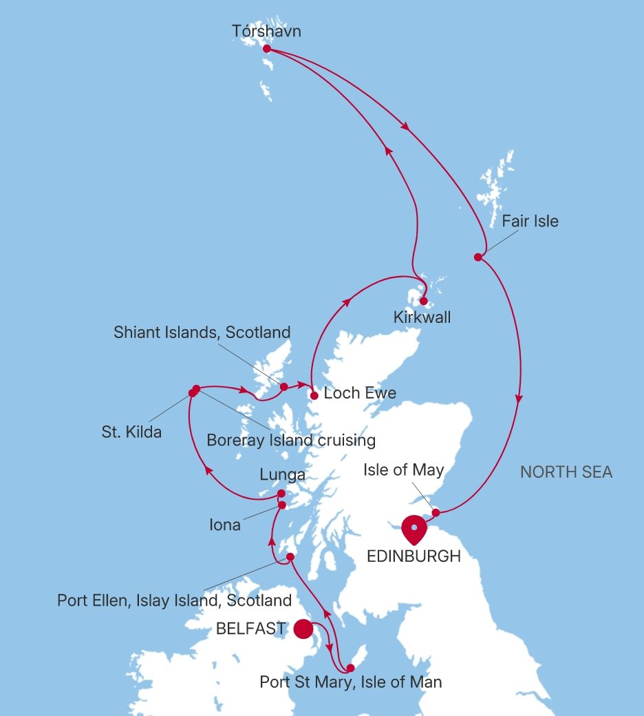 Silver Wind Belfast to Edinburgh (Leith) voyage WI280612010 itinerary map