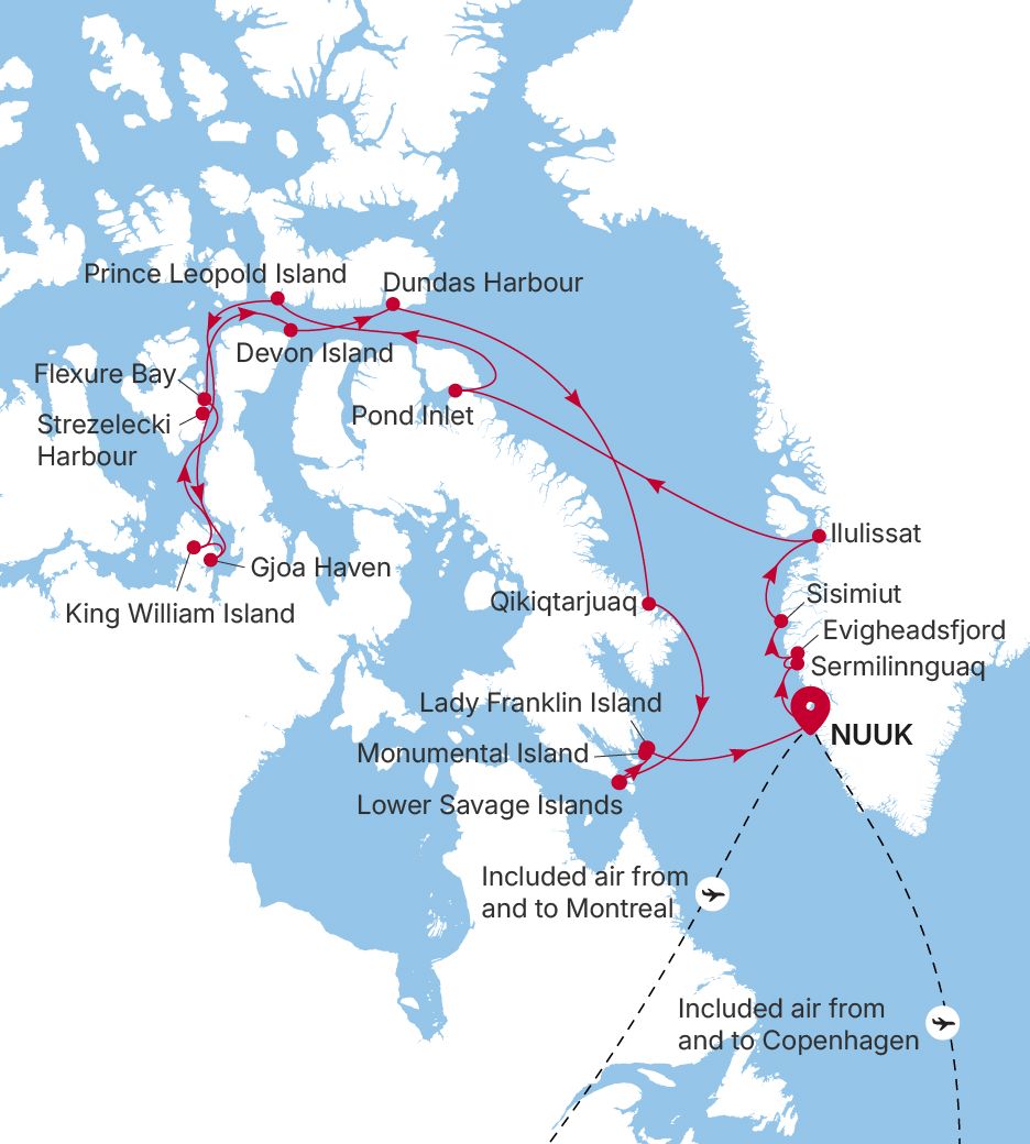 Map of Silver Wind voyage WI280821020 from Nuuk (Godthab) to Nuuk (Godthab)