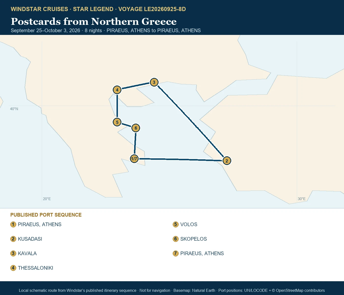 Star Legend September 25-October 3 2026 route map from PIRAEUS, ATHENS to PIRAEUS, ATHENS