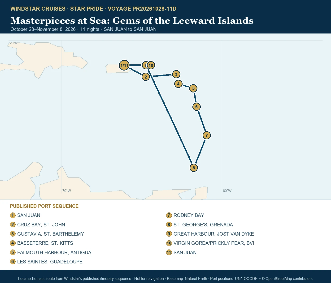 Star Pride October 28-November 8 2026 route map from SAN JUAN to SAN JUAN