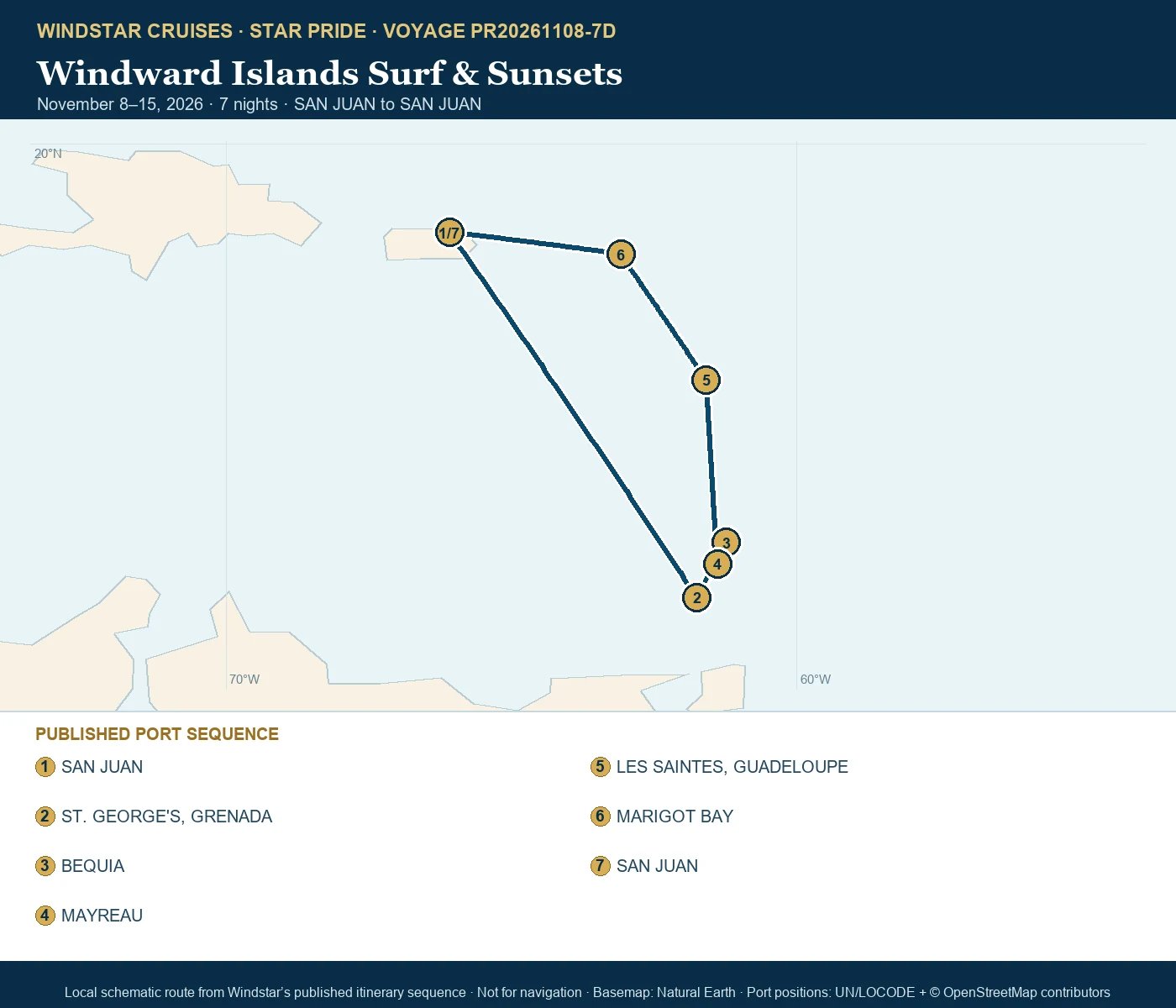 Star Pride November 8-15 2026 route map from SAN JUAN to SAN JUAN