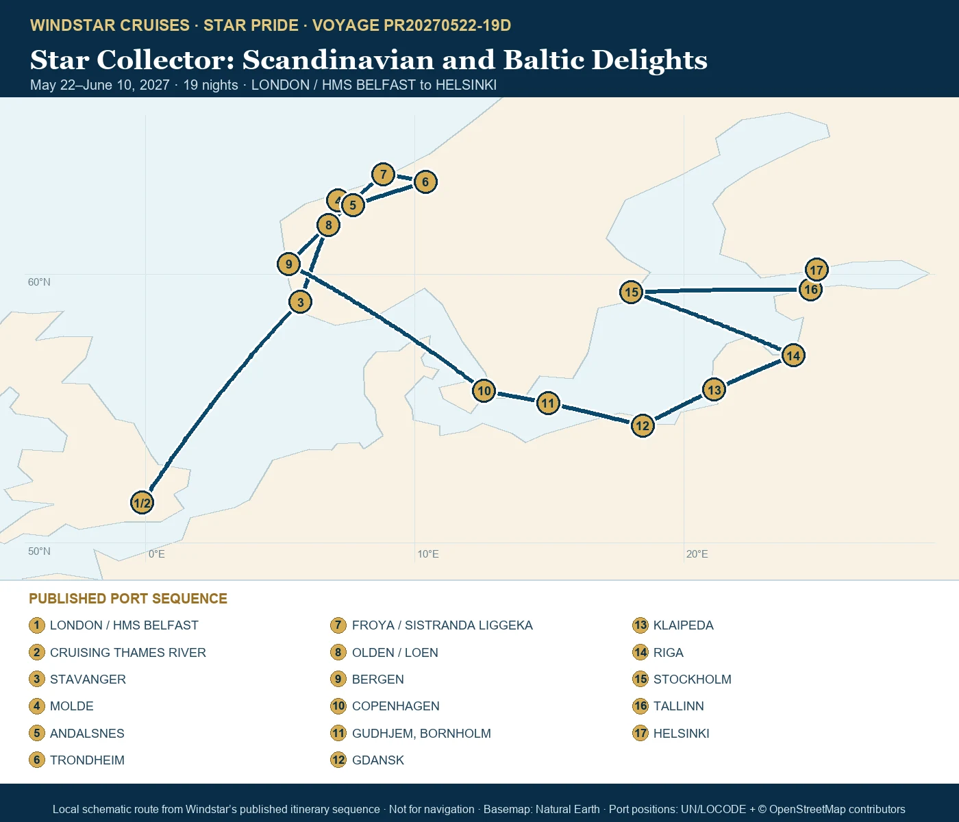 Star Pride May 22-June 10 2027 route map from LONDON / HMS BELFAST to HELSINKI