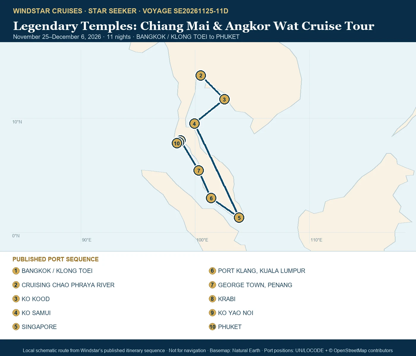 Star Seeker November 25-December 6 2026 route map from BANGKOK / KLONG TOEI to PHUKET