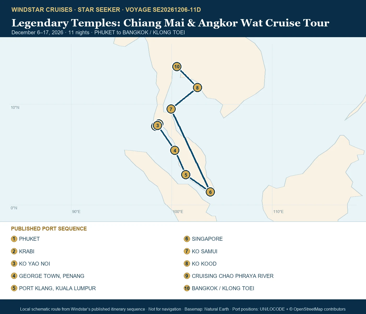 Star Seeker December 6-17 2026 route map from PHUKET to BANGKOK / KLONG TOEI