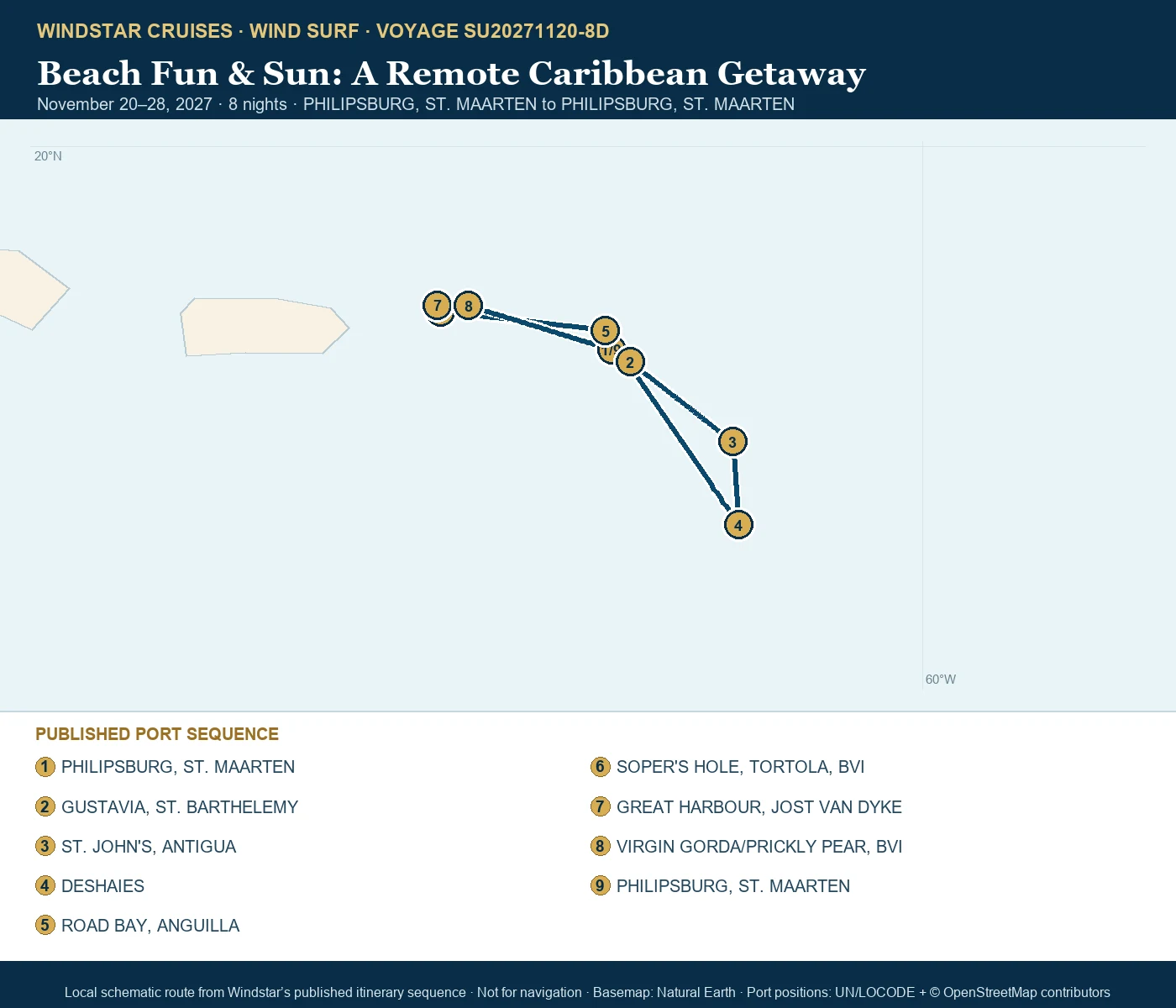 Wind Surf November 20-28 2027 route map from PHILIPSBURG, ST. MAARTEN to PHILIPSBURG, ST. MAARTEN