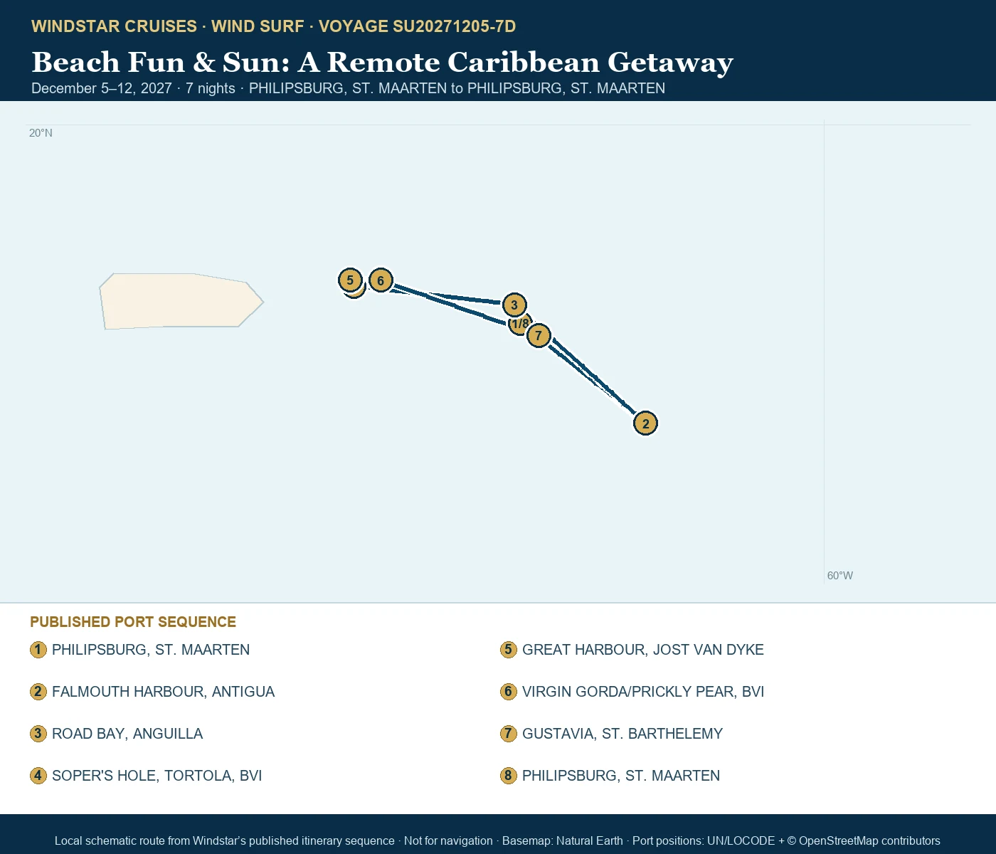 Wind Surf December 5-12 2027 route map from PHILIPSBURG, ST. MAARTEN to PHILIPSBURG, ST. MAARTEN