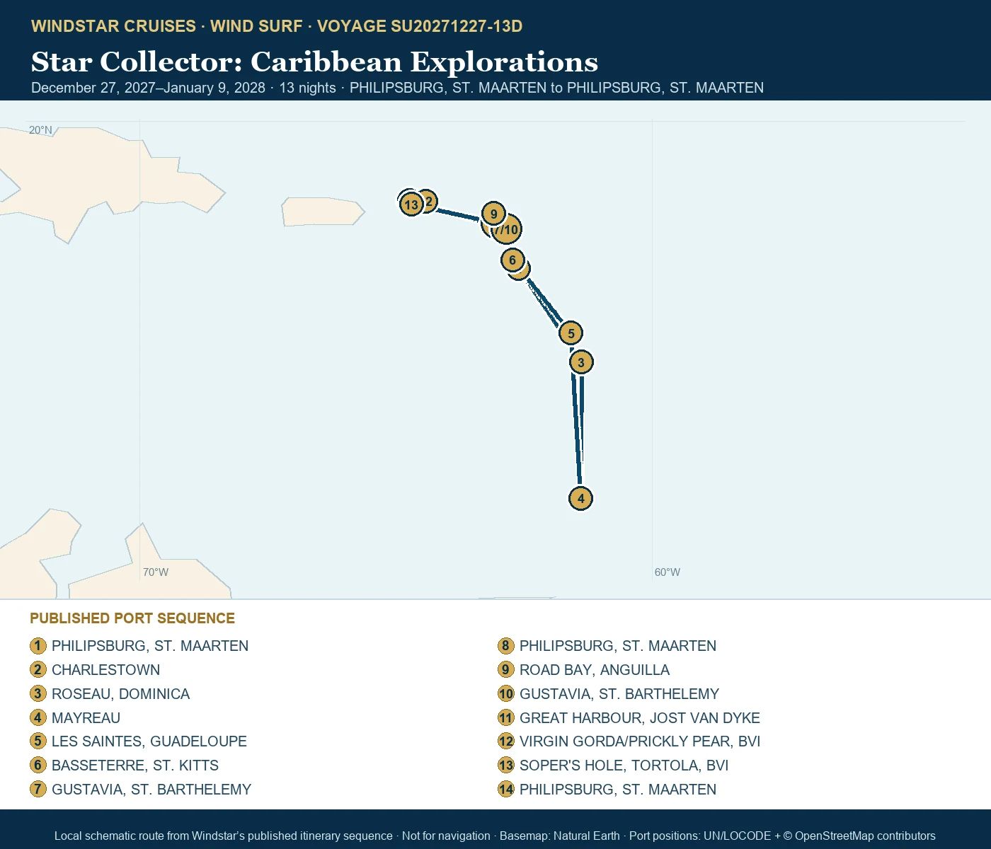 Wind Surf December 27 2027-January 9 2028 route map from PHILIPSBURG, ST. MAARTEN to PHILIPSBURG, ST. MAARTEN