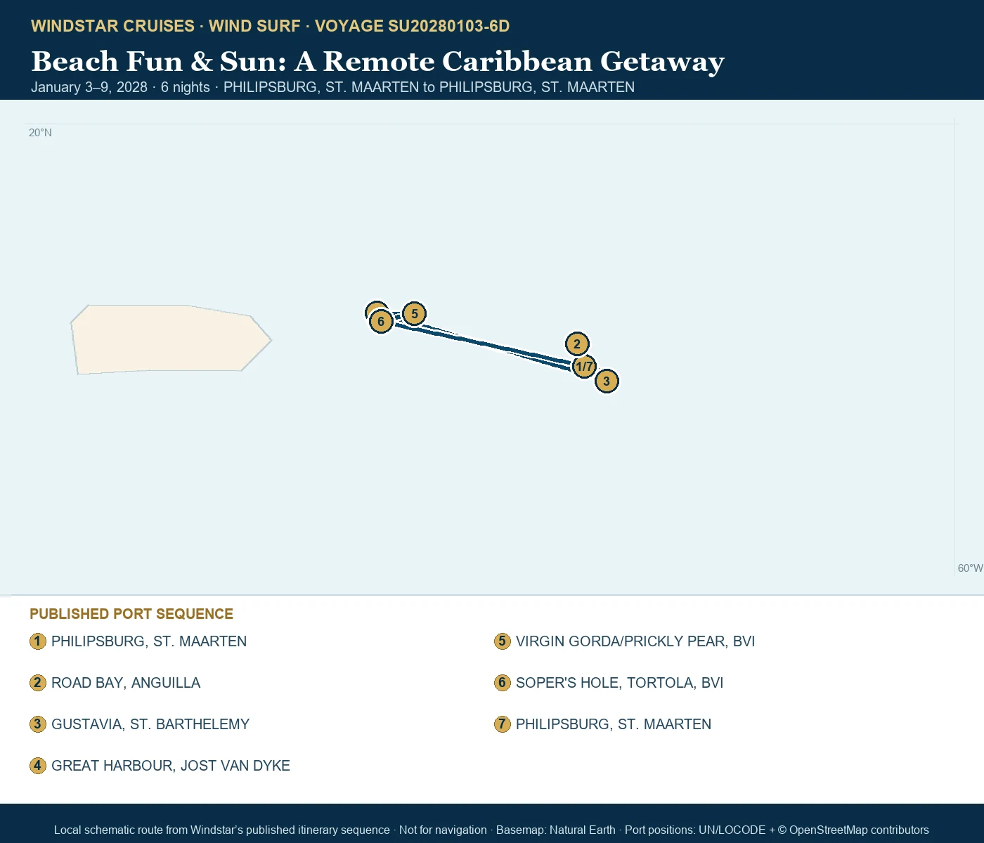 Wind Surf January 3-9 2028 route map from PHILIPSBURG, ST. MAARTEN to PHILIPSBURG, ST. MAARTEN