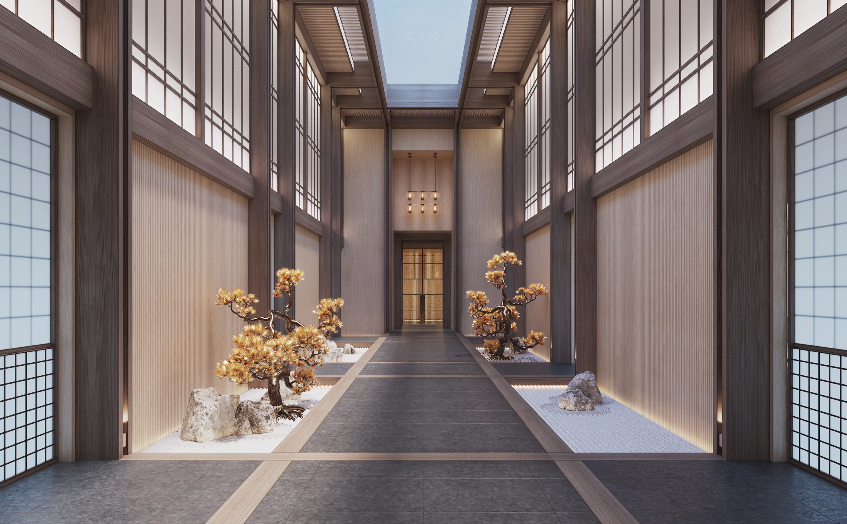 Japanese-inspired entrance to the Aman Spa aboard Amangati