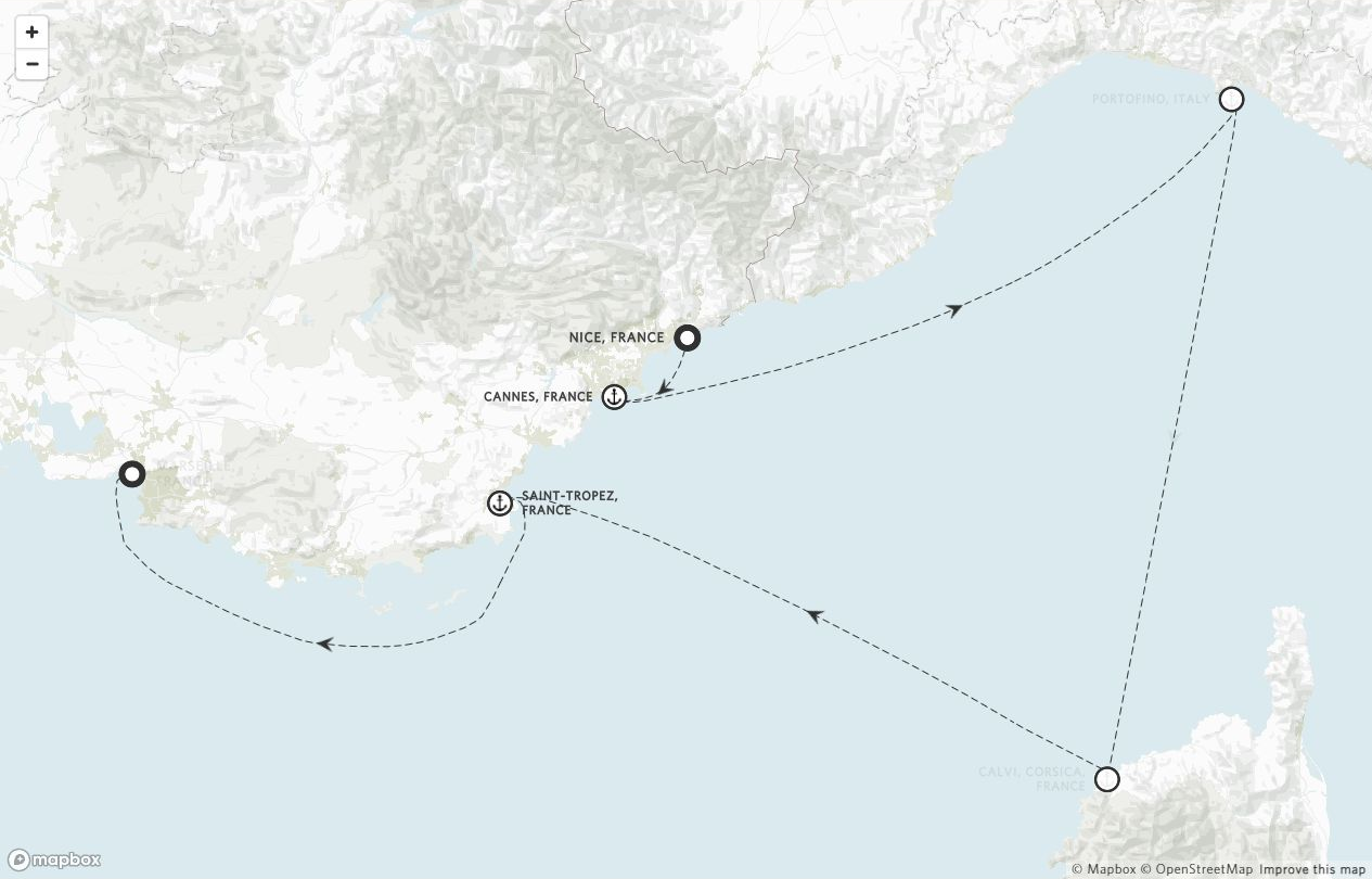 Amangati Voyage AG270521 itinerary route map from Nice, France to Marseille, France
