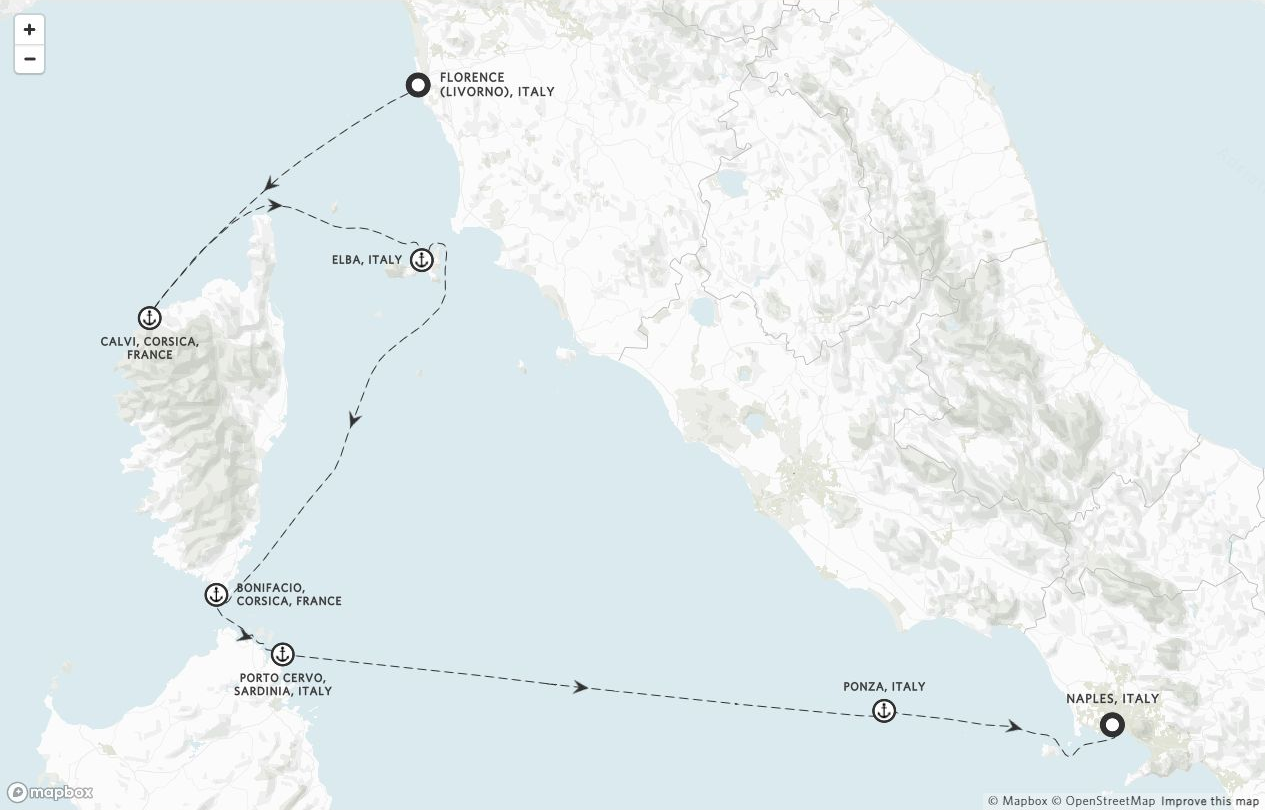 Amangati Voyage AG270613 itinerary route map from Florence (Livorno), Italy to Naples, Italy