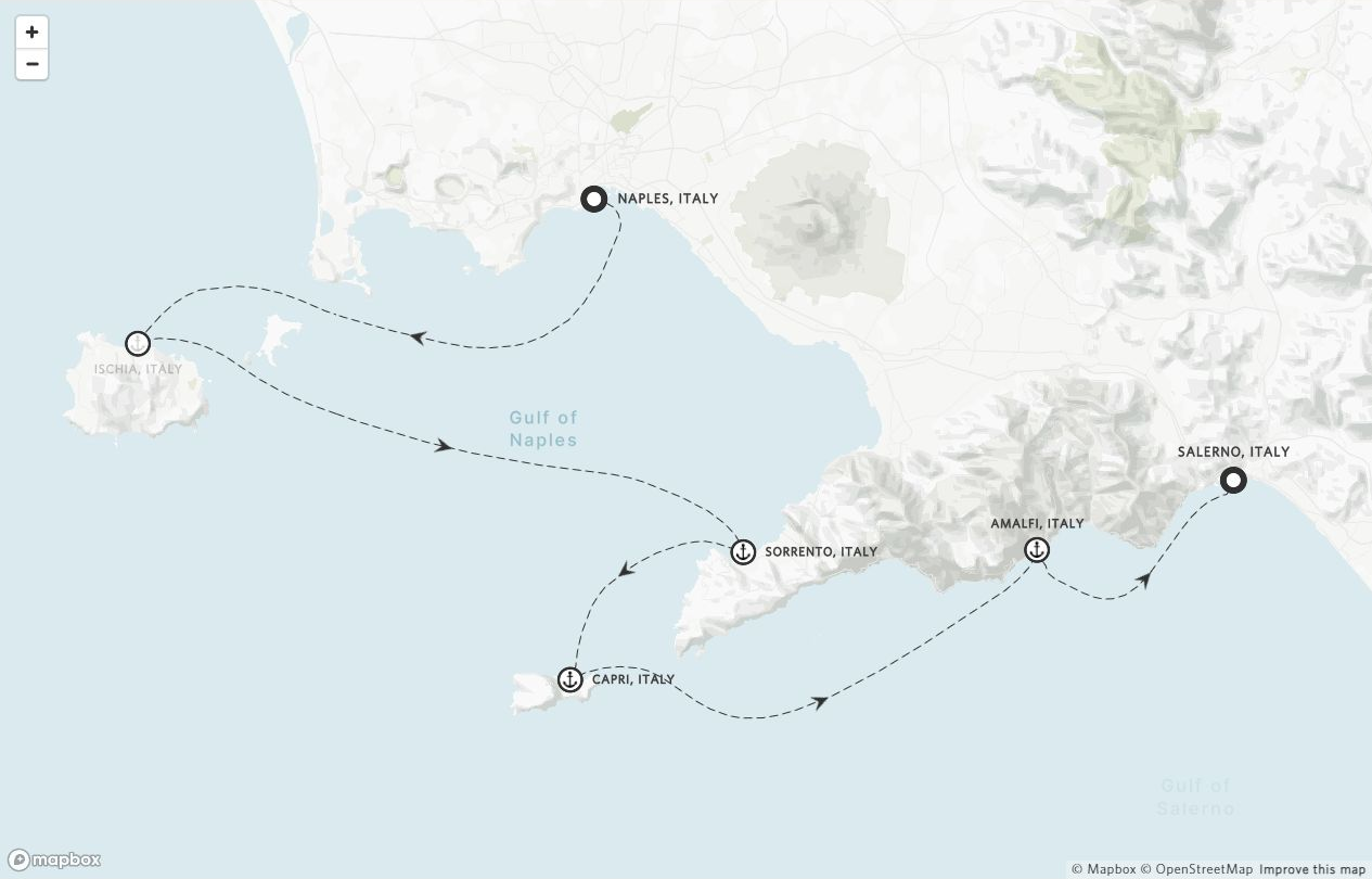 Amangati Voyage AG270620 itinerary route map from Naples, Italy to Salerno, Italy