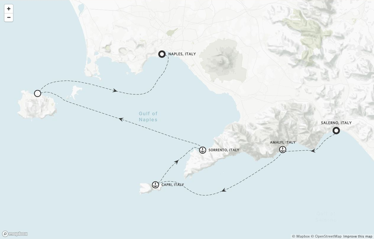 Amangati Voyage AG270625 itinerary route map from Salerno, Italy to Naples, Italy