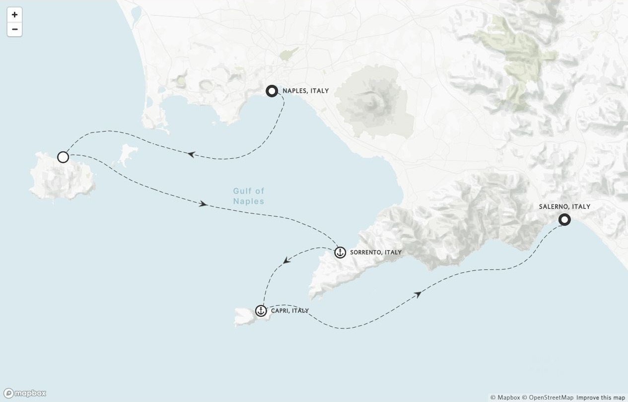 Amangati Voyage AG270630 itinerary route map from Naples, Italy to Salerno, Italy