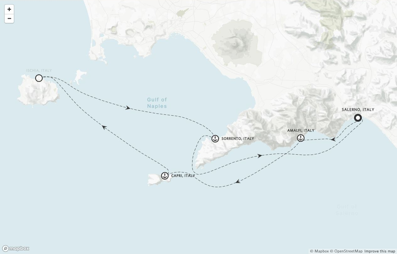 Amangati Voyage AG270705 itinerary route map from Salerno, Italy to Salerno, Italy