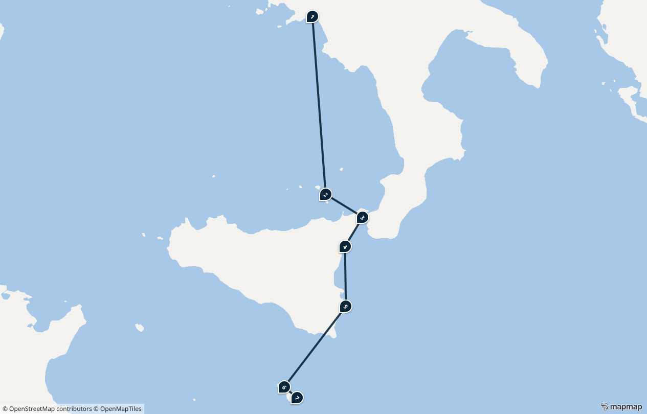 Amangati Voyage AG270710 itinerary route map from Salerno, Italy to Valletta, Malta