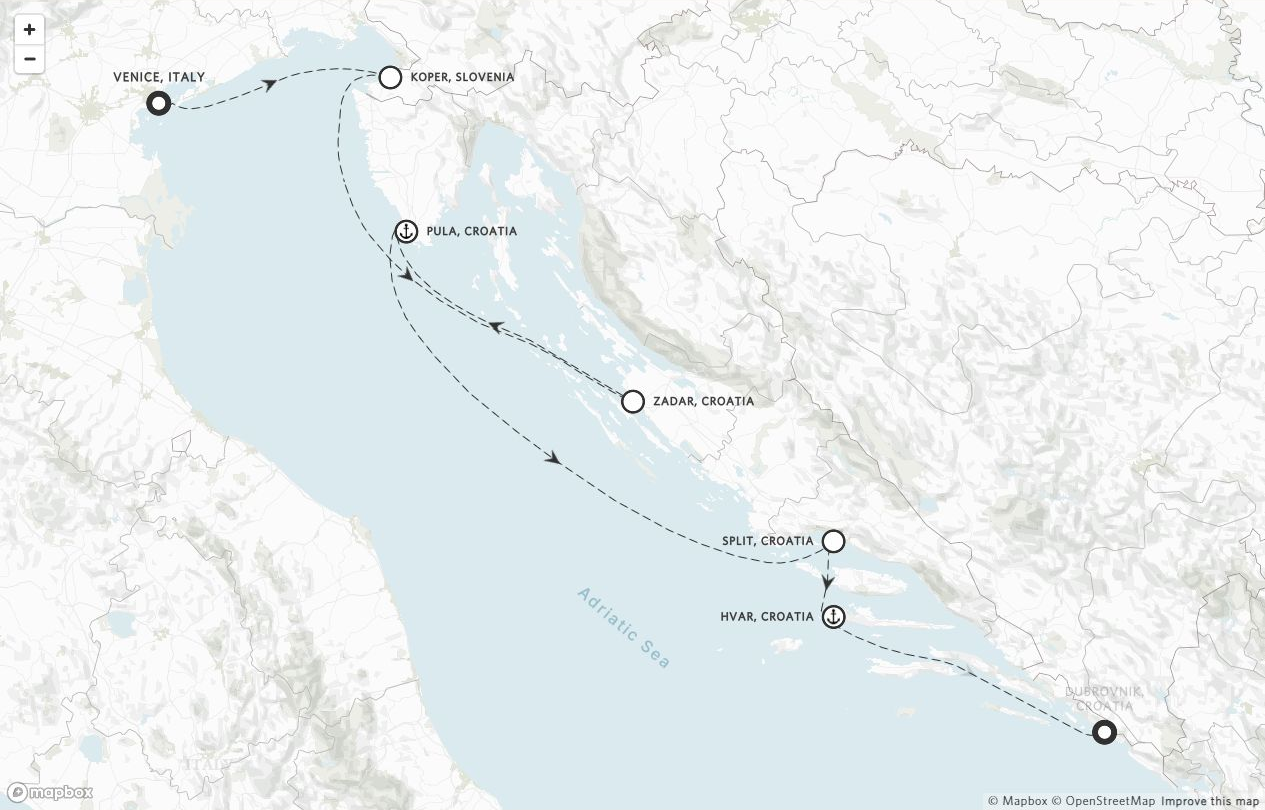 Amangati Voyage AG270804 itinerary route map from Venice, Italy to Dubrovnik, Croatia
