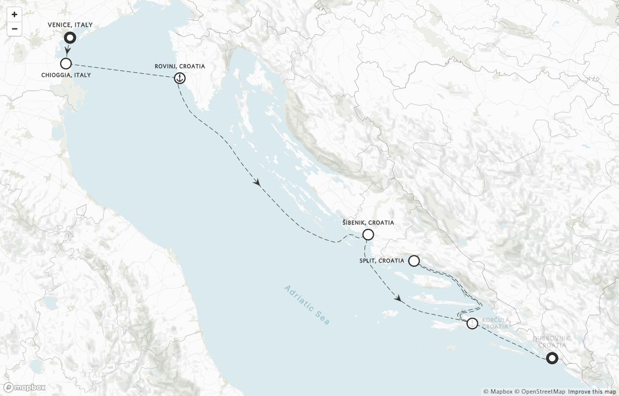 Amangati Voyage AG270816 itinerary route map from Venice, Italy to Dubrovnik, Croatia