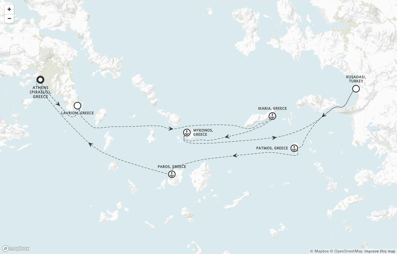 Amangati Voyage AG270905 itinerary route map from Athens (Piraeus), Greece to Athens (Piraeus), Greece