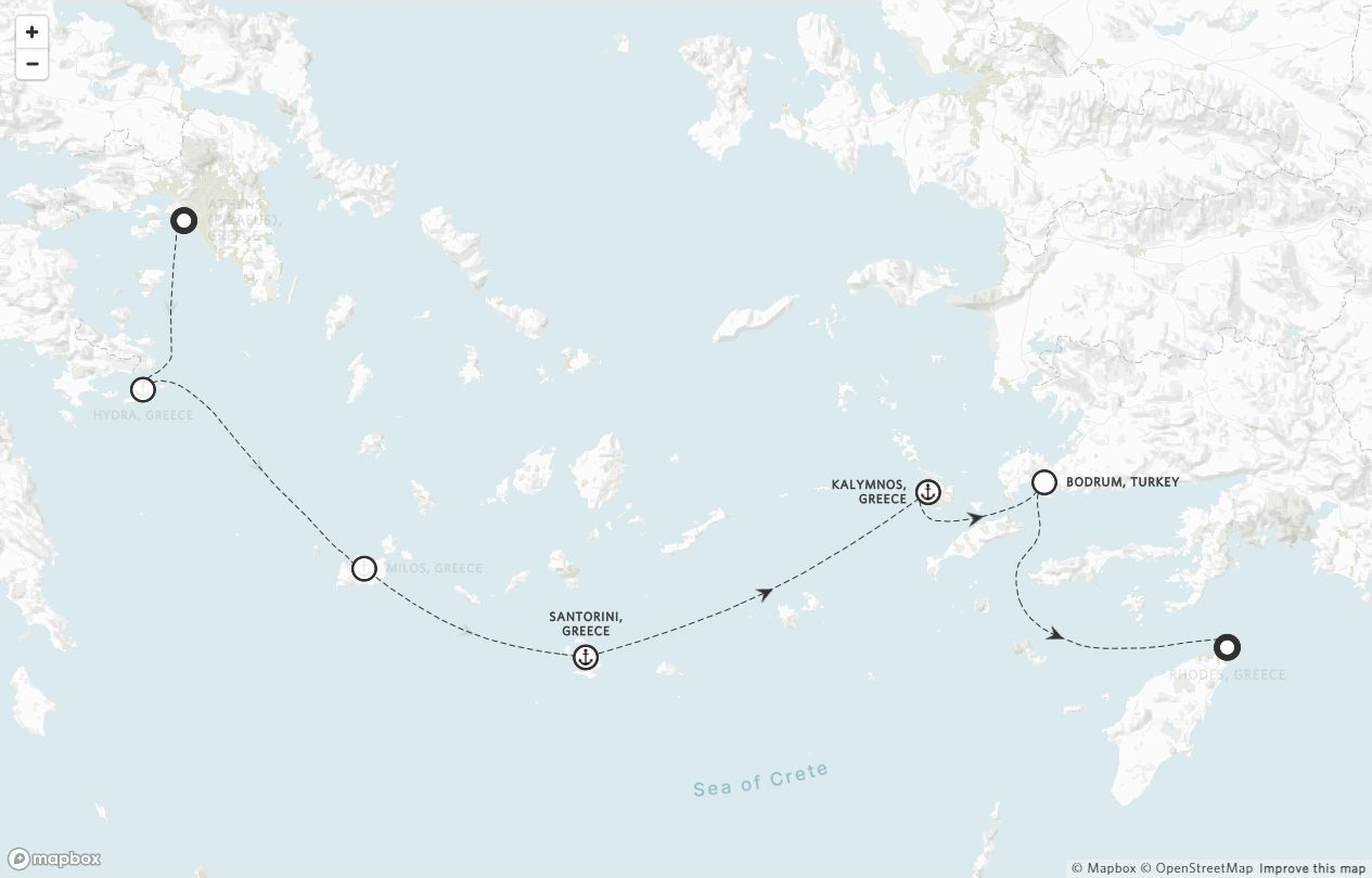 Amangati Voyage AG270912 itinerary route map from Athens (Piraeus), Greece to Rhodes, Greece