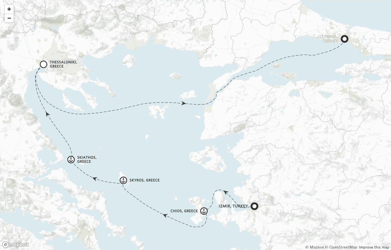 Amangati Voyage AG270926 itinerary route map from Izmir, Turkey to Istanbul, Turkey