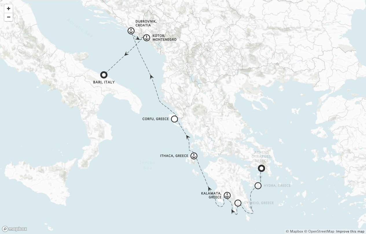 Amangati Voyage AG271010 itinerary route map from Athens (Piraeus), Greece to Bari, Italy