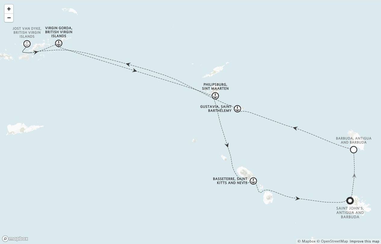 Amangati Voyage AG271121 itinerary route map from Saint John's, Antigua and Barbuda to Saint John's, Antigua and Barbuda