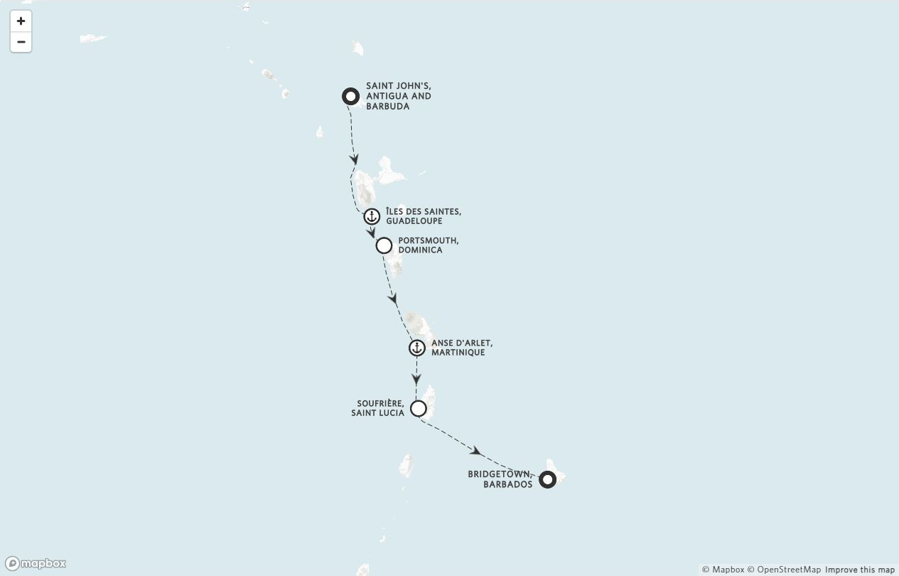 Amangati Voyage AG271210 itinerary route map from Saint John's, Antigua and Barbuda to Bridgetown, Barbados