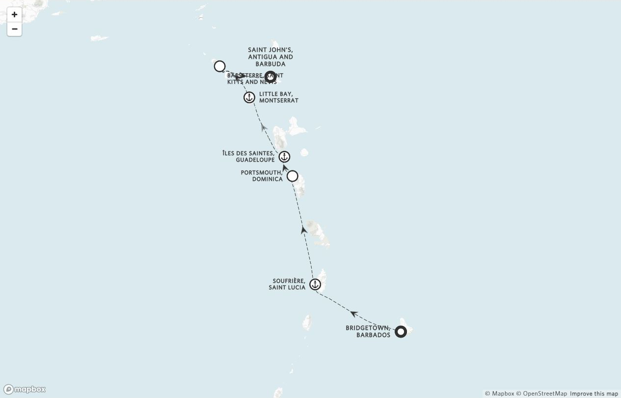 Amangati Voyage AG271226 itinerary route map from Bridgetown, Barbados to Saint John's, Antigua and Barbuda