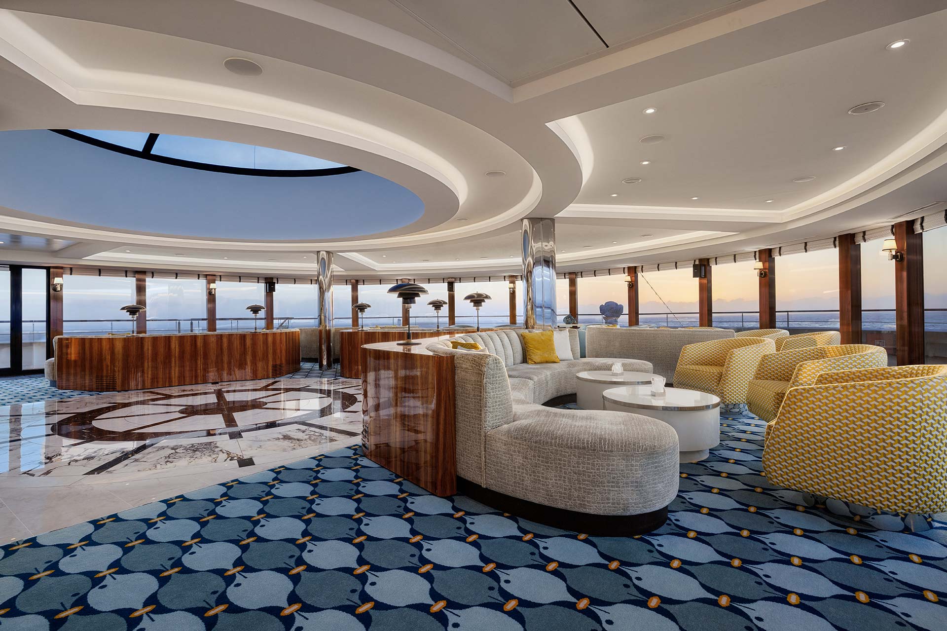 The Dome panoramic observation lounge aboard an Atlas yacht