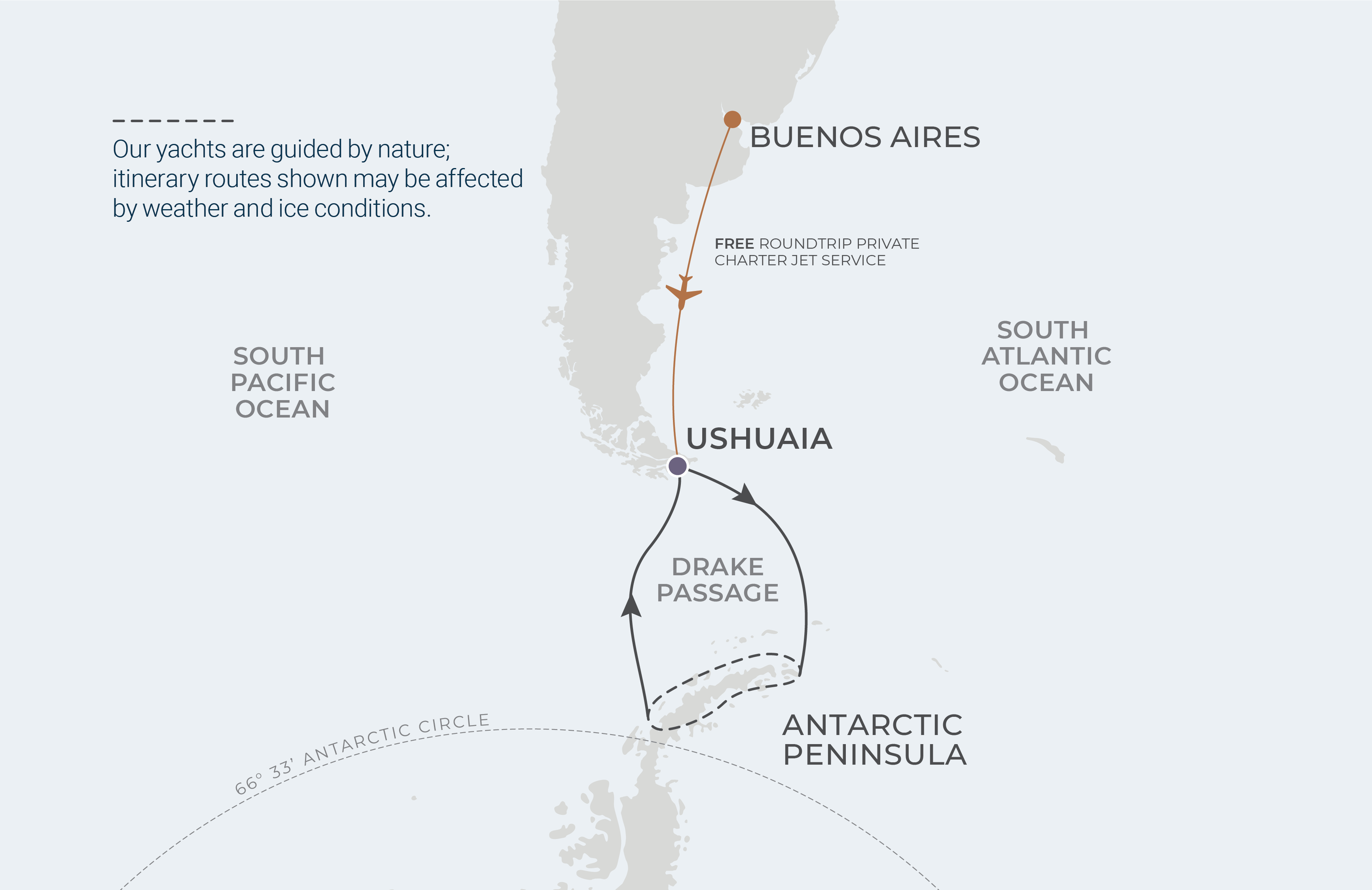 World Navigator Voyage WNA270225 February 25-March 8, 2027 itinerary route map from Ushuaia, Argentina to Ushuaia, Argentina