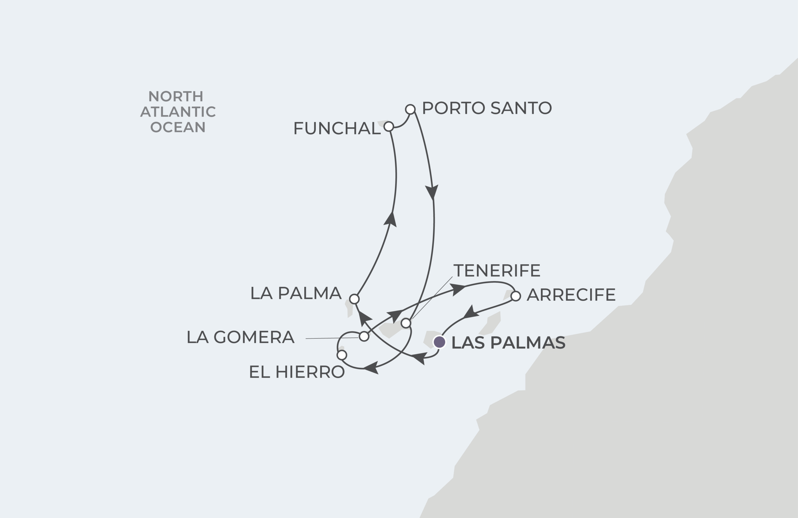 World Navigator Voyage WNA270417 April 17-27, 2027 itinerary route map from Las Palmas (Gran Canaria), Canary Islands, Spain to Las Palmas (Gran Canaria), Canary Islands, Spain