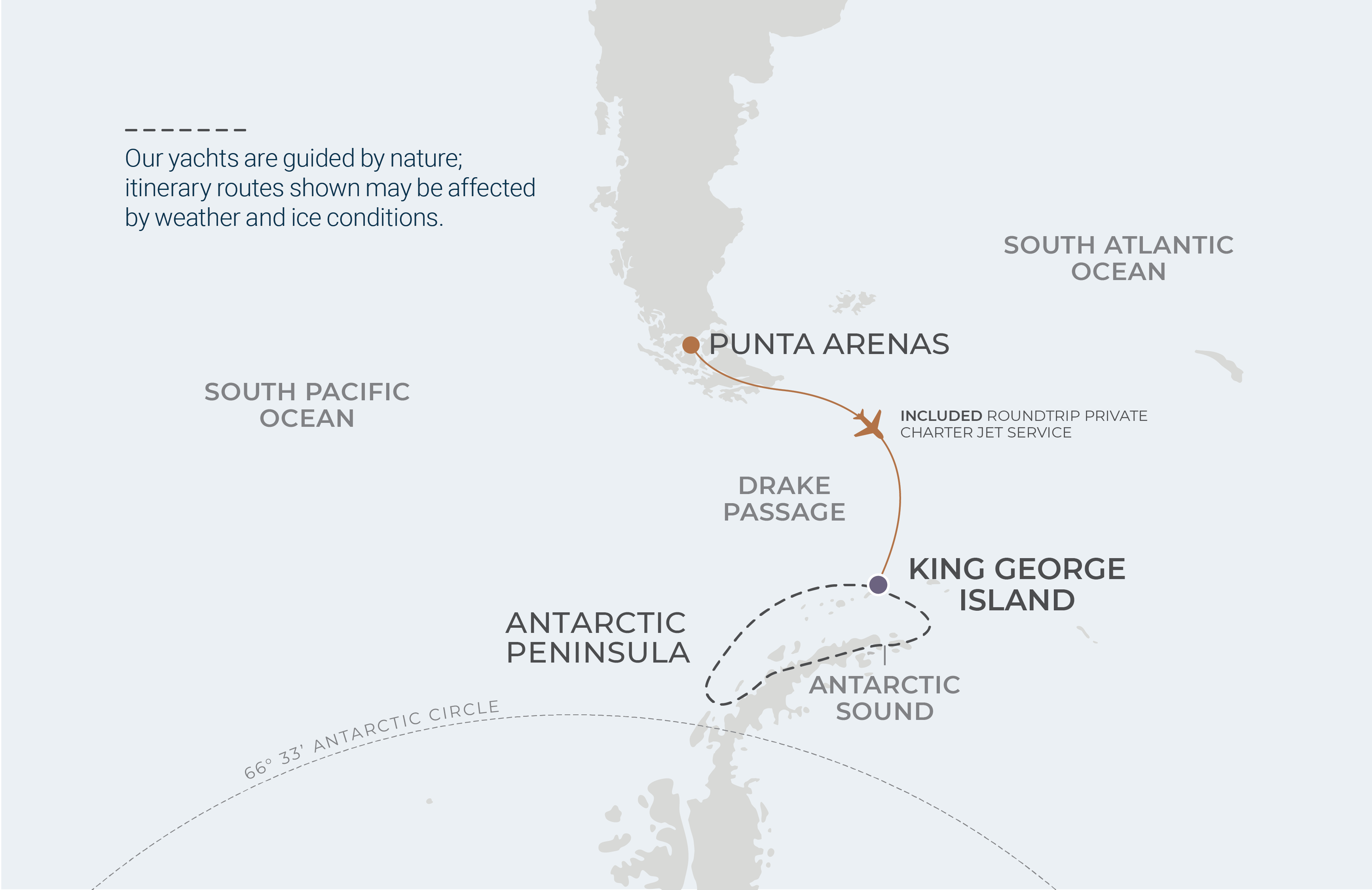 World Traveller Voyage WTR261214 December 14-21, 2026 itinerary route map from King George Island, South Shetland Islands to King George Island, South Shetland Islands