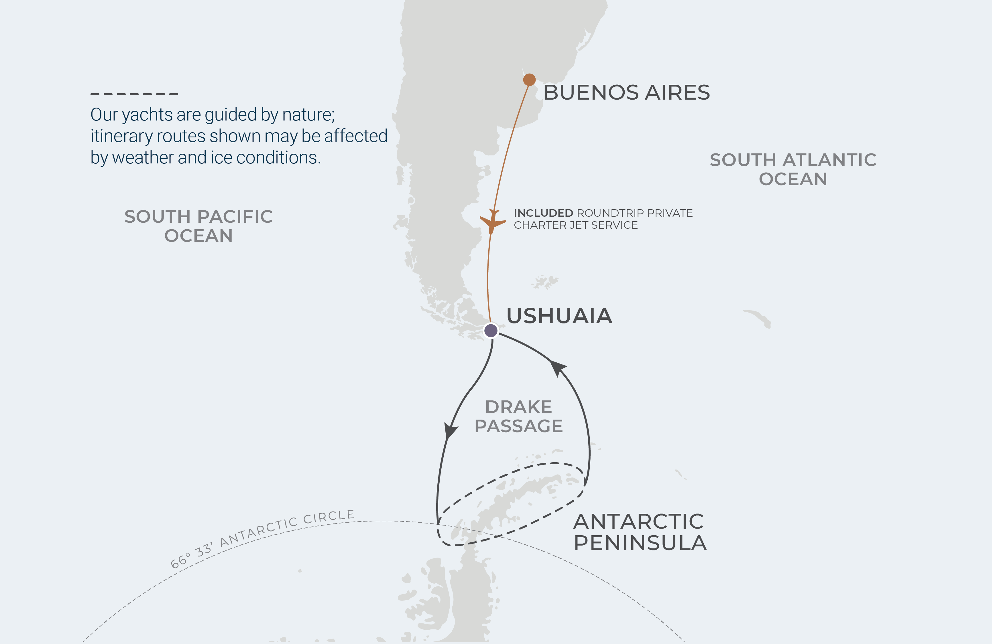 World Traveller Voyage WTR261223 December 23, 2026-January 3, 2027 itinerary route map from Ushuaia, Argentina to Ushuaia, Argentina