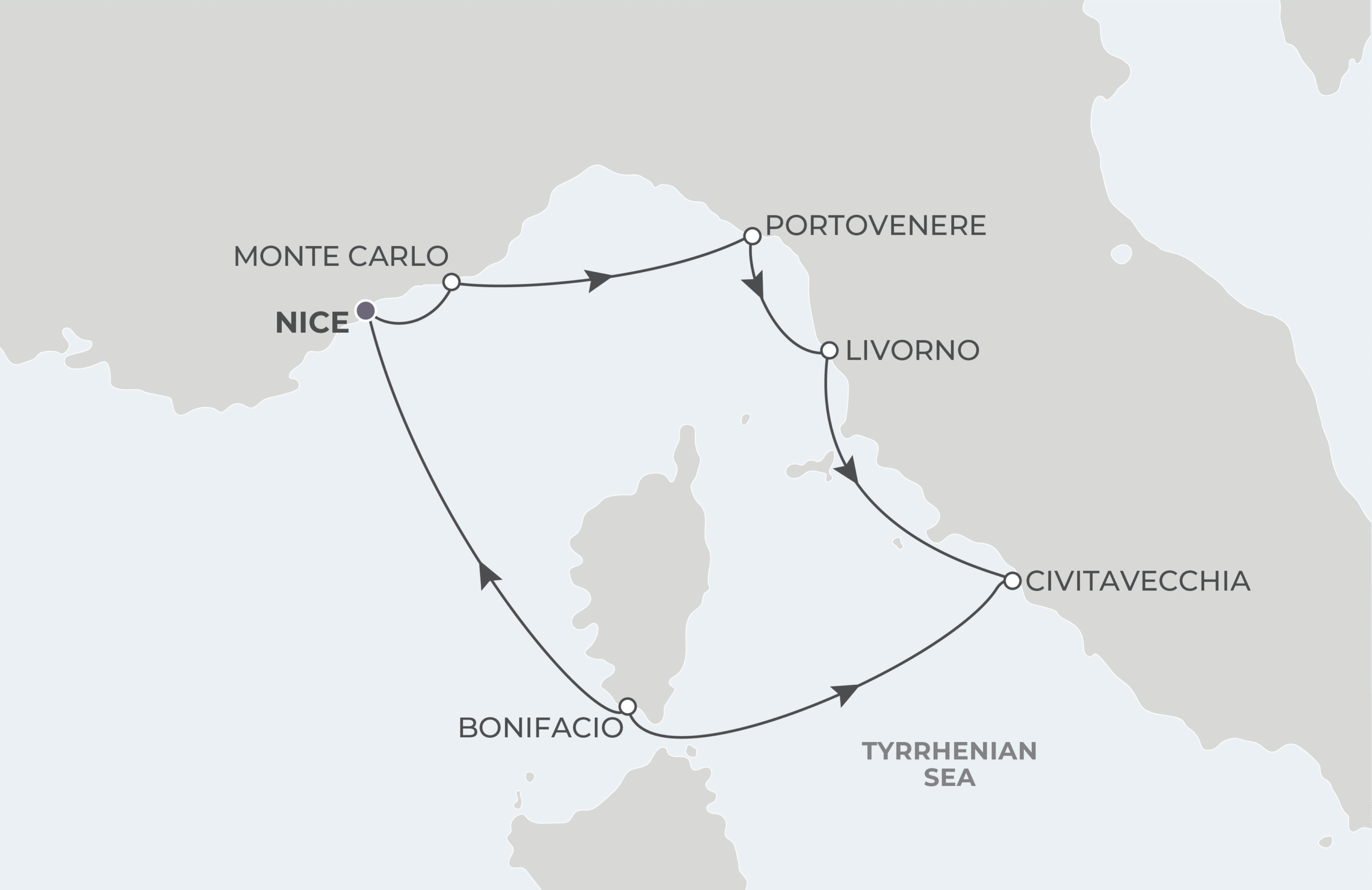 World Traveller Voyage WTR280421 April 21-28, 2028 itinerary route map from Nice, France Historic Monaco Grand Prix to Nice, France