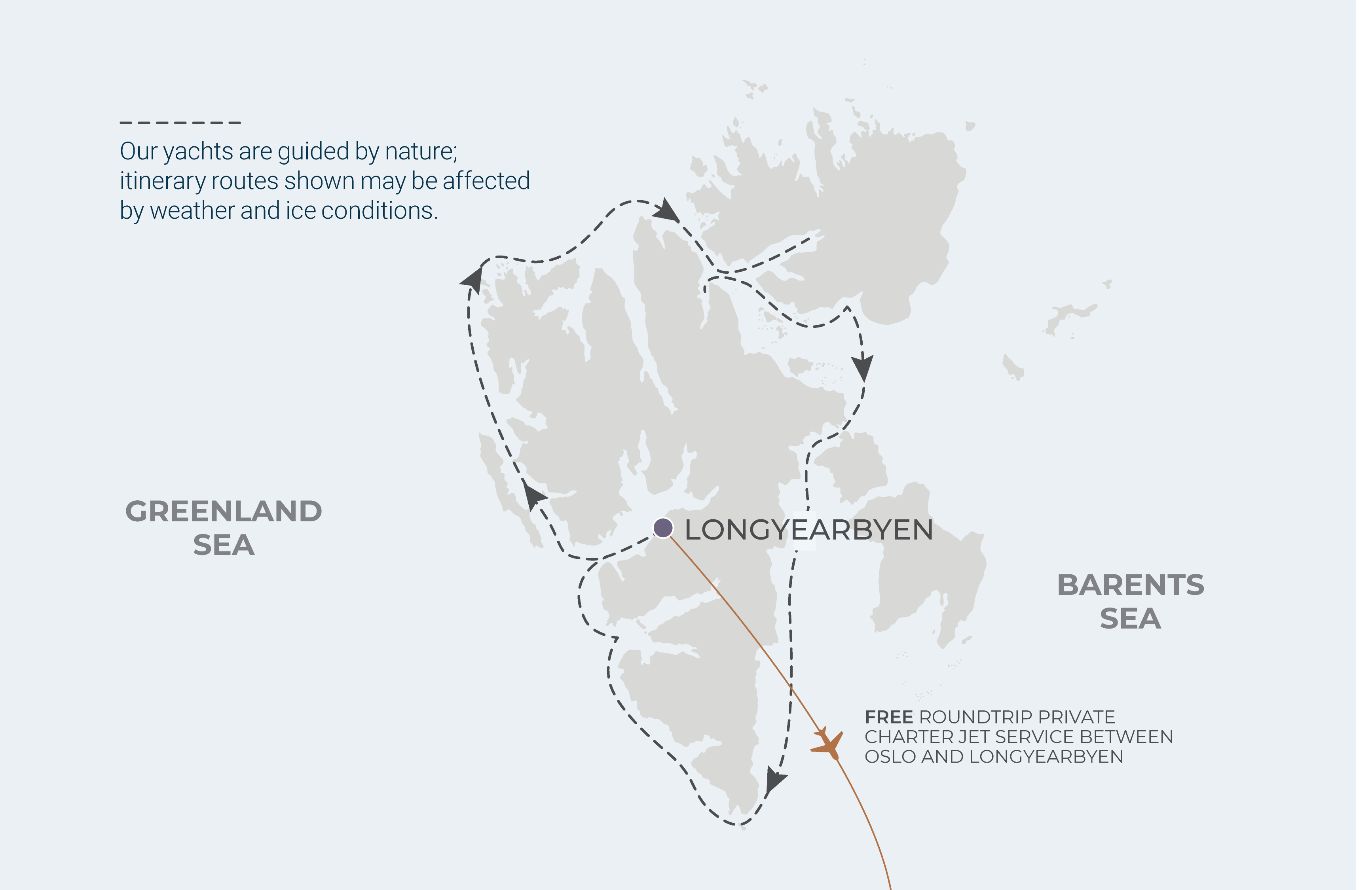World Voyager Voyage WVO260830 August 30-September 10, 2026 itinerary route map from Longyearbyen (Svalbard), Norway to Longyearbyen (Svalbard), Norway
