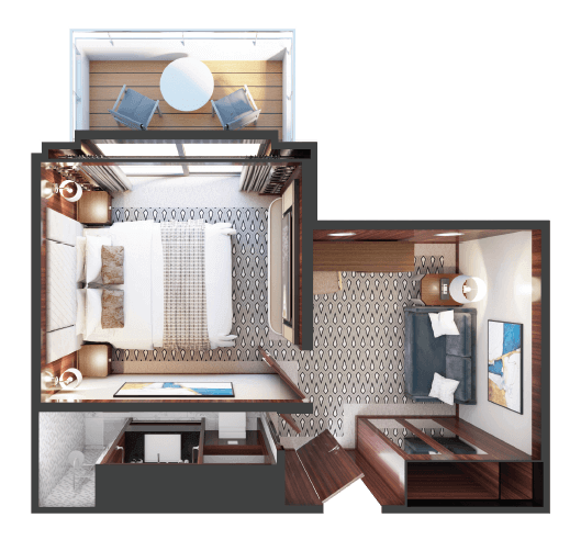 Deluxe Veranda Suite floor plan aboard World Traveller