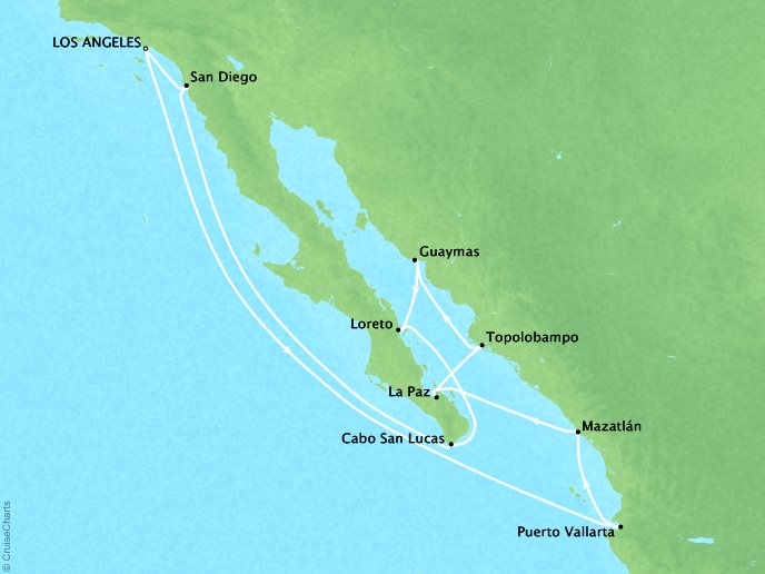 Cruises Crystal Serenity Map Detail Los Angeles, CA, United States to Los Angeles, CA, United States May 10-24 2017 - 14 Days