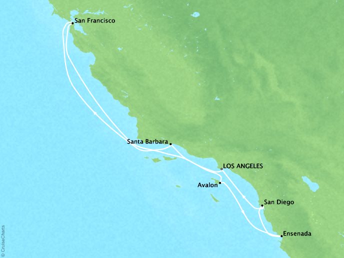 Cruises Crystal Serenity Map Detail Los Angeles, CA, United States to Los Angeles, CA, United States May 3-10 2017 - 7 Days