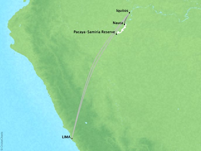 7 Seas Luxury Cruises Lindblad Expeditions Delfin 2 Map Detail Lima, Peru to Lima, Peru December 15-24 2024 - 9 Days