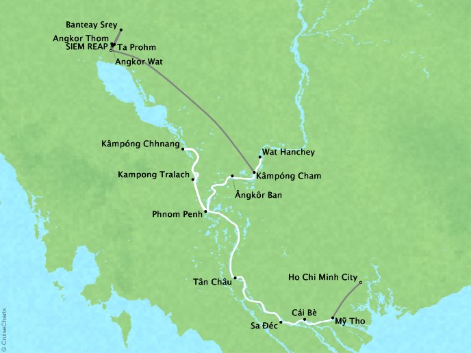 7 Seas Luxury Cruises Cruises Lindblad Expeditions Jahan Map Detail Siem Reap, Cambodia to Ho Chi Minh City (Saigon), Vietnam January 31 February 11 2022 - 11 Days