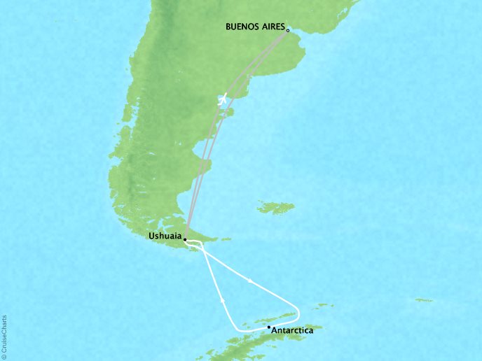 7 Seas Luxury Cruises Cruises Lindblad Expeditions National Geographic NG Explorer Map Detail Buenos Aires, Argentina to Buenos Aires, Argentina December 17-29 2022 - 12 Days